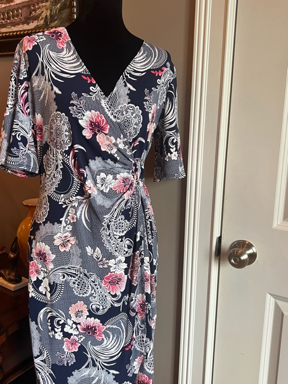 Glamour Navy Wrap Dress with Pink & White Floral Print